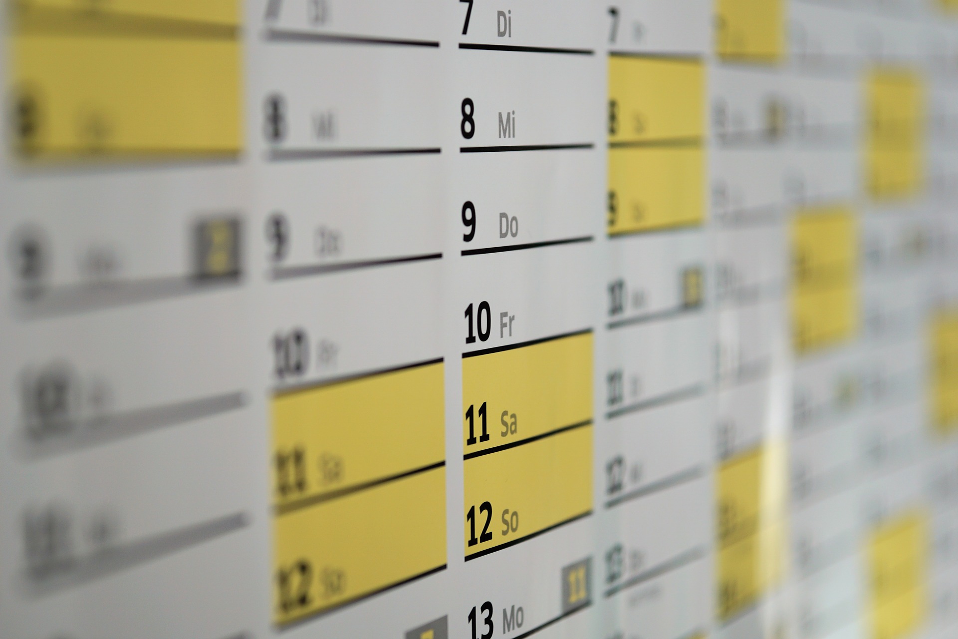 A calendar showing various dates