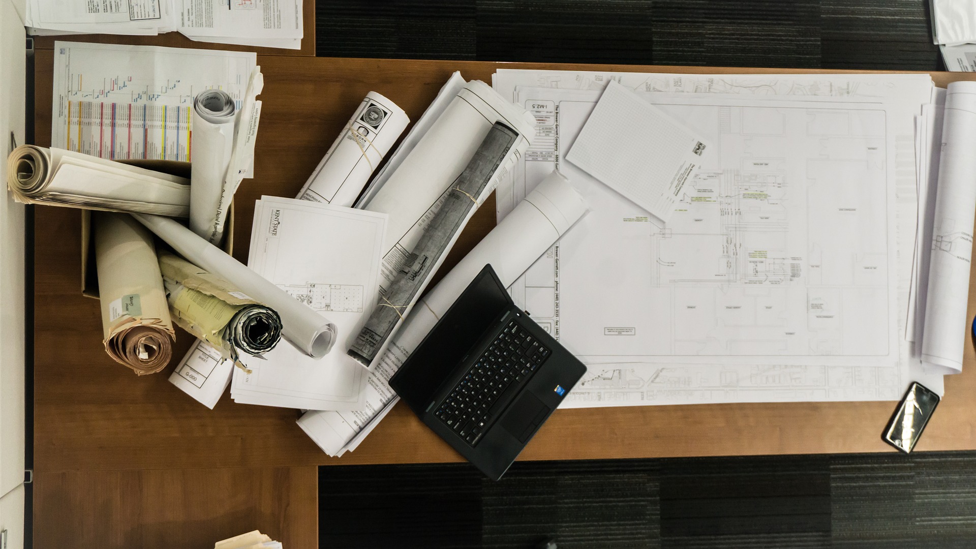 blueprints on a desk
