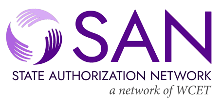 Logo for SAN: State Authorization Network. A network of WCET.