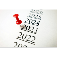 list of years with a thumb tack stuck in the year 2023