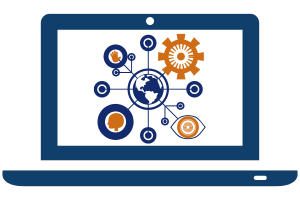 Laptop graphic with web icons